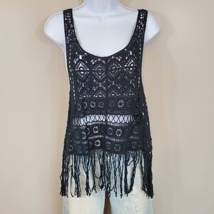 Active Black Hippie Fringe Tank Top